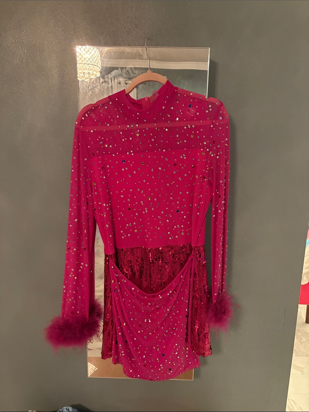 Fuchsia Sequin & Feather Dress